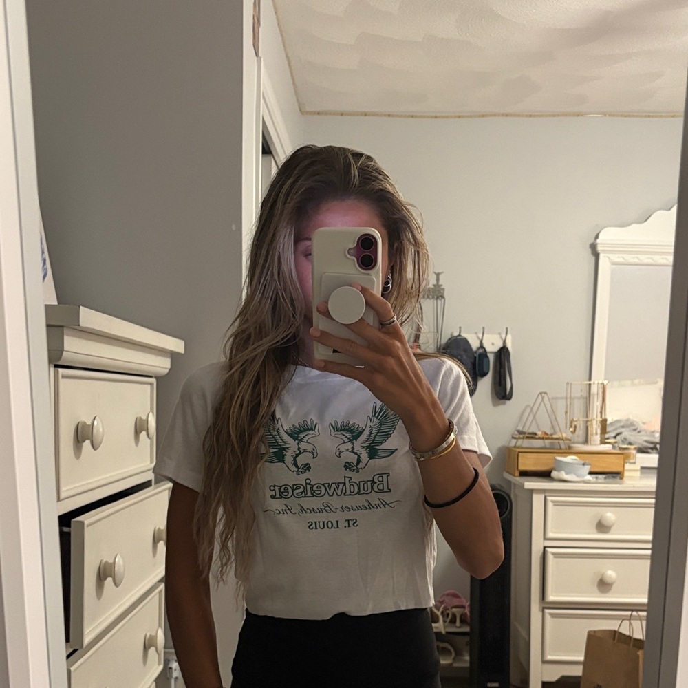 White and Green Graphic Tee